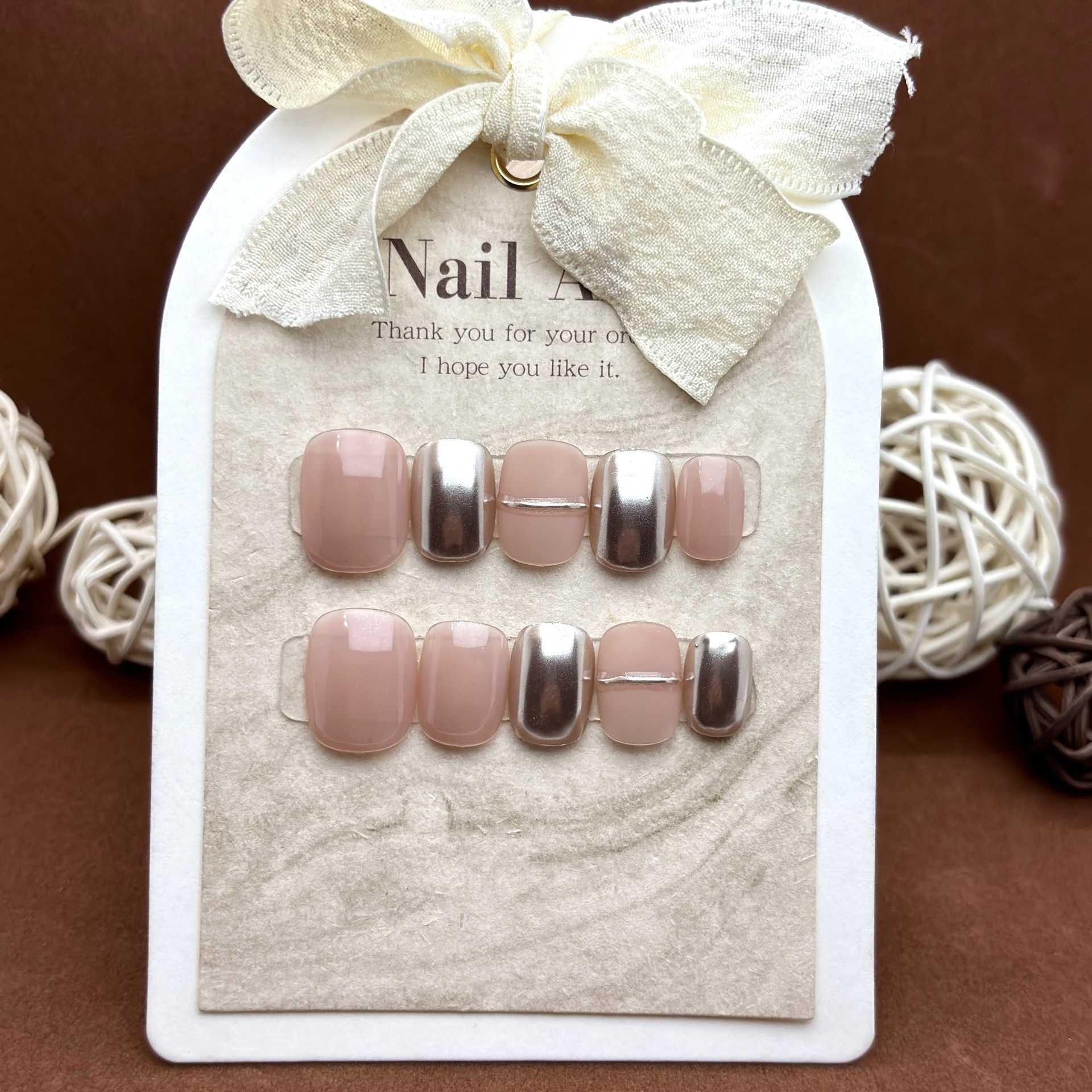 Colorful False Nails Magic Mirror Pink Color Contrasting Wearable Nail Patch Internet Red Simple and Whitening Pure Handmade Wearable Nail Shop Finish