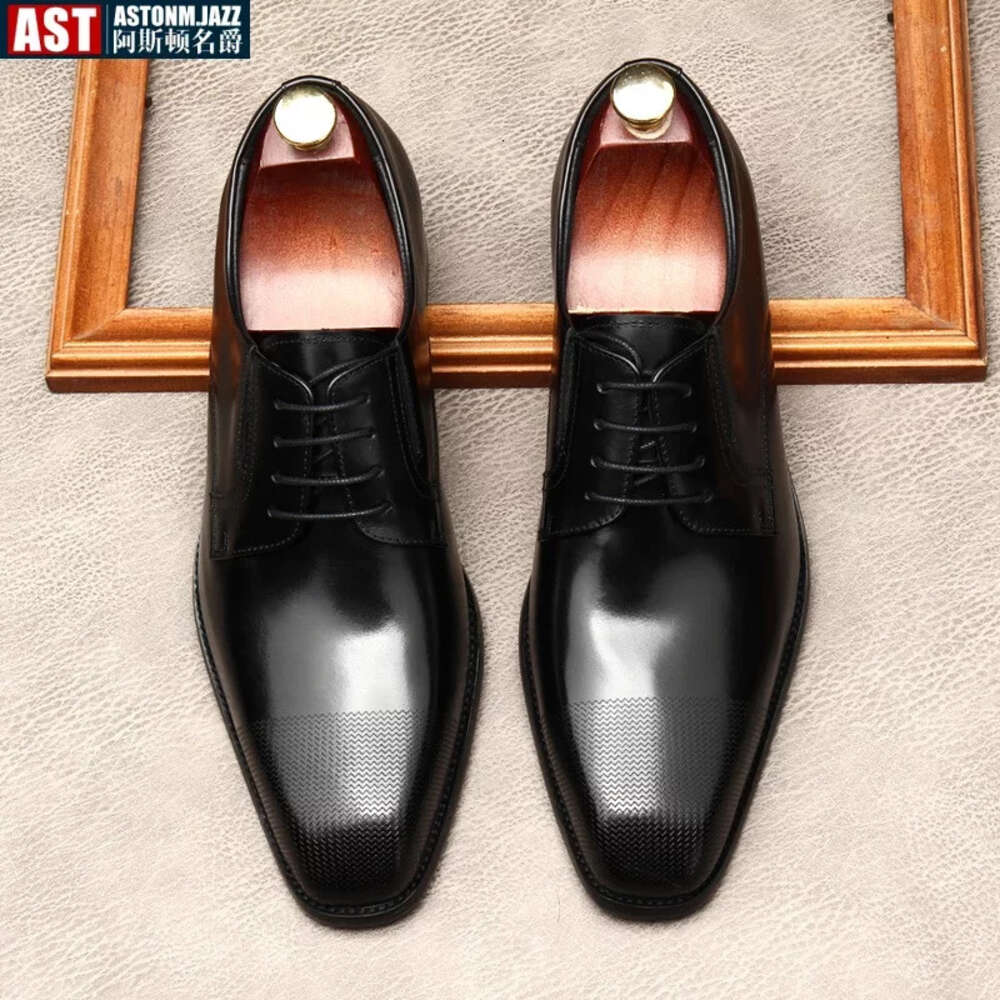 Italian Mens Dress Genuine Leather Summer 2024 New Style Fashion Square Toe Black Business Social Oxfords Shoes