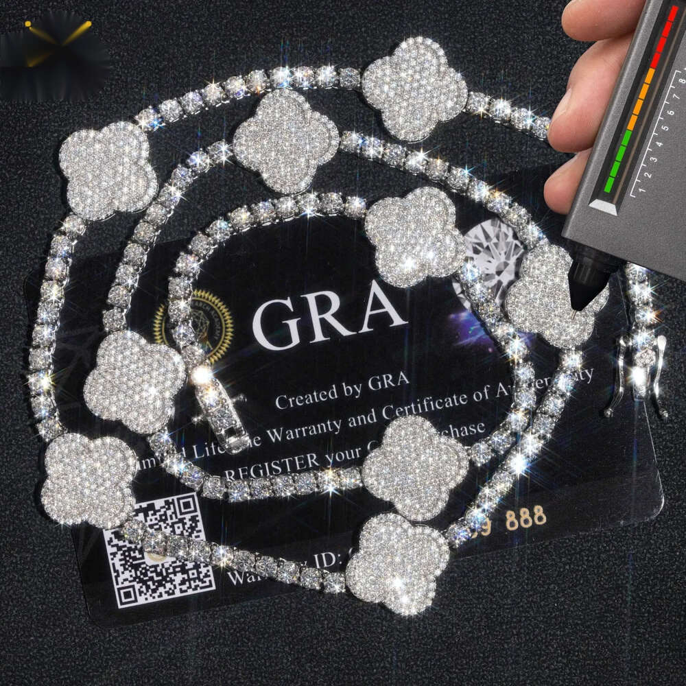New Arrival 2024 Pass Tester Sterling Sier VVS Moissanite Dia Clover Tennis Chain Necklace Men's and Women's Fashion Chains