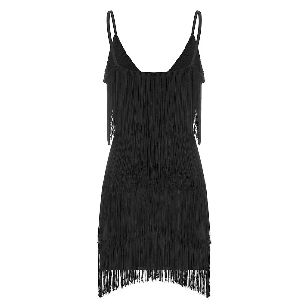 1 Pcs Women Sexy Deep V Neck Backless Patchwork Bodycon Dress Summer Fringe Tassel Club Party Prom Mini Strap Long Winter Formal 240615