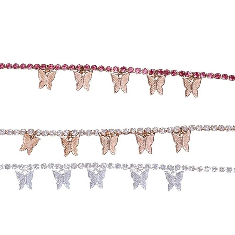 Crystal Butterfly Anklet For Women Foot Jewelry Summer Beach Barefoot Bracelet Ankle On Leg Strap Bohemian Jewelry Accessories 240601