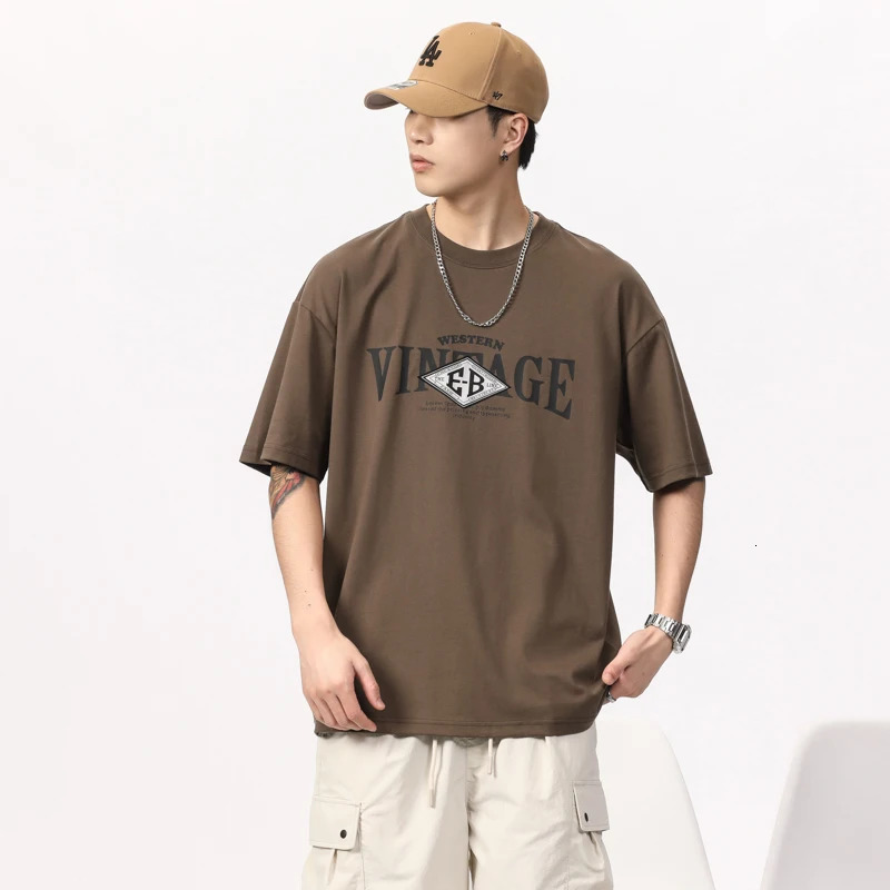 Street highend American Korean loose cotton mens Tshirt combed washed printed casual round neck short sleeve 240601