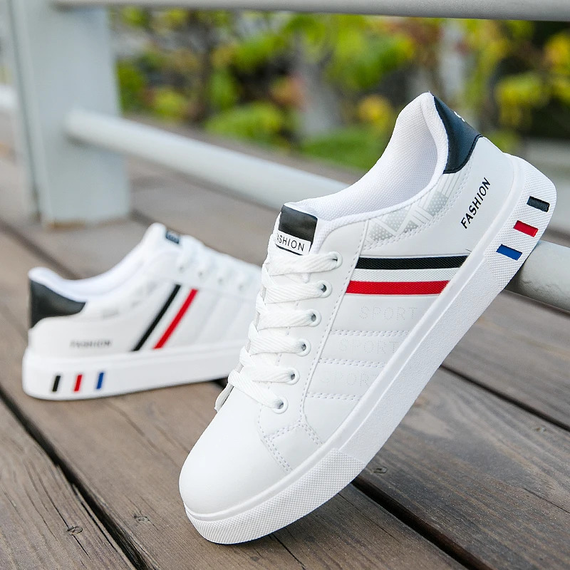 Men Korean Trend Fashion Lace Up All-match PU Leather Casual Comfortable Walking Board Shoes Chaussure Blanche 240615
