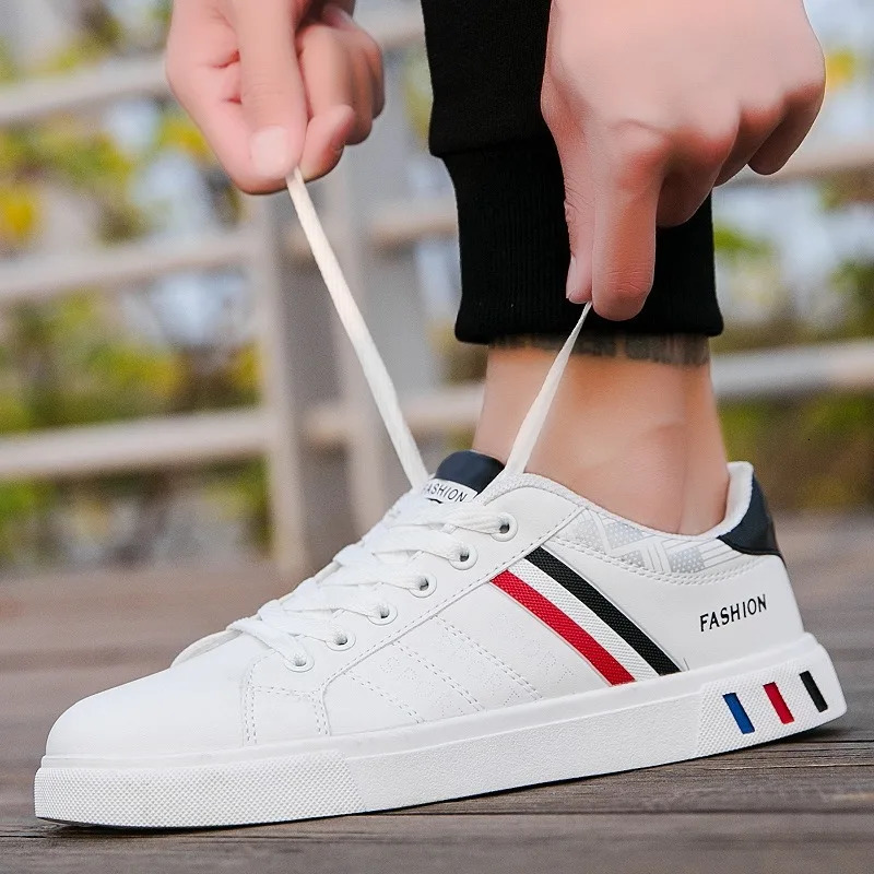 Men Korean Trend Fashion Lace Up All-match PU Leather Casual Comfortable Walking Board Shoes Chaussure Blanche 240615