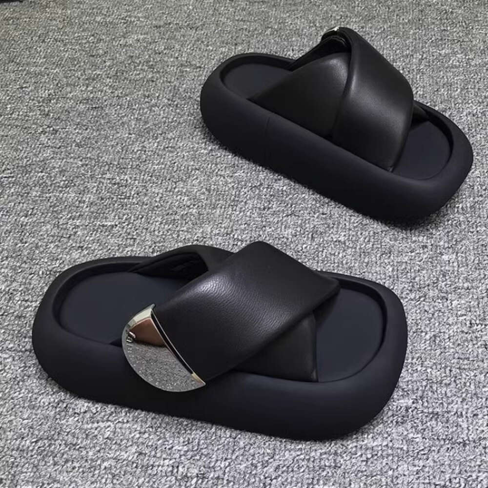 European and American Thick Soled Metal Cross Height Holiday Beach Slippers Women's Sandals Minimalist Style