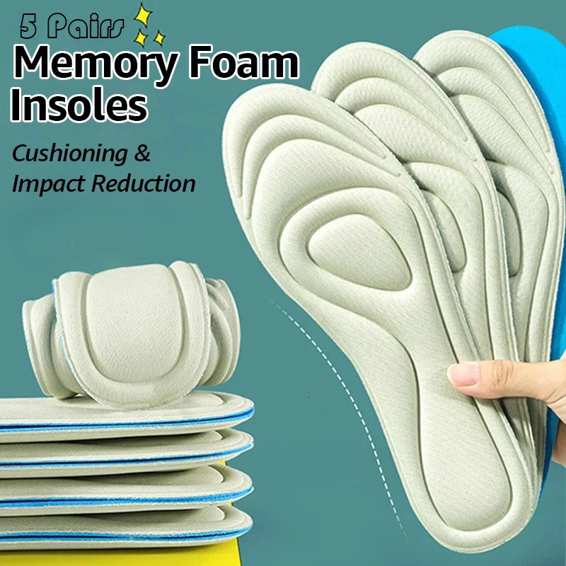 5 Pairs Memory Foam Insoles for Shoes Womens Sweat Absorption Massage Sport Insole Feet Orthopedic Sole Accessories Pads Men 240615