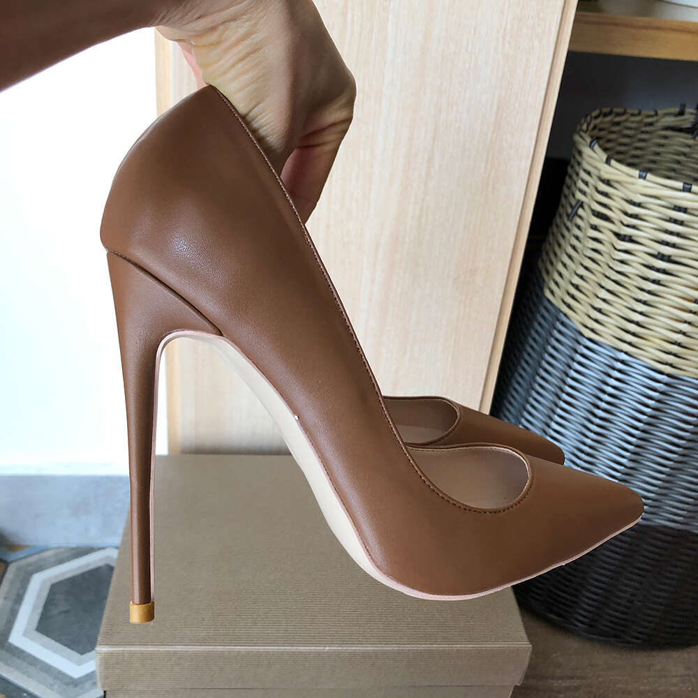 Veowalk Dark Brown Matte Women Elegant Pointed Toe Stiletto Pumps For Formal Dress Fashion Ladies High Heel Shoes Customizable