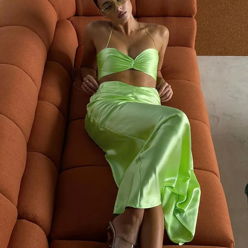 Beach Resort Style Braces Skirt Girl Summer Fashionable Sexy Strappy Bodice Dress Set Women Slim Fit Party Dresses Female 240615