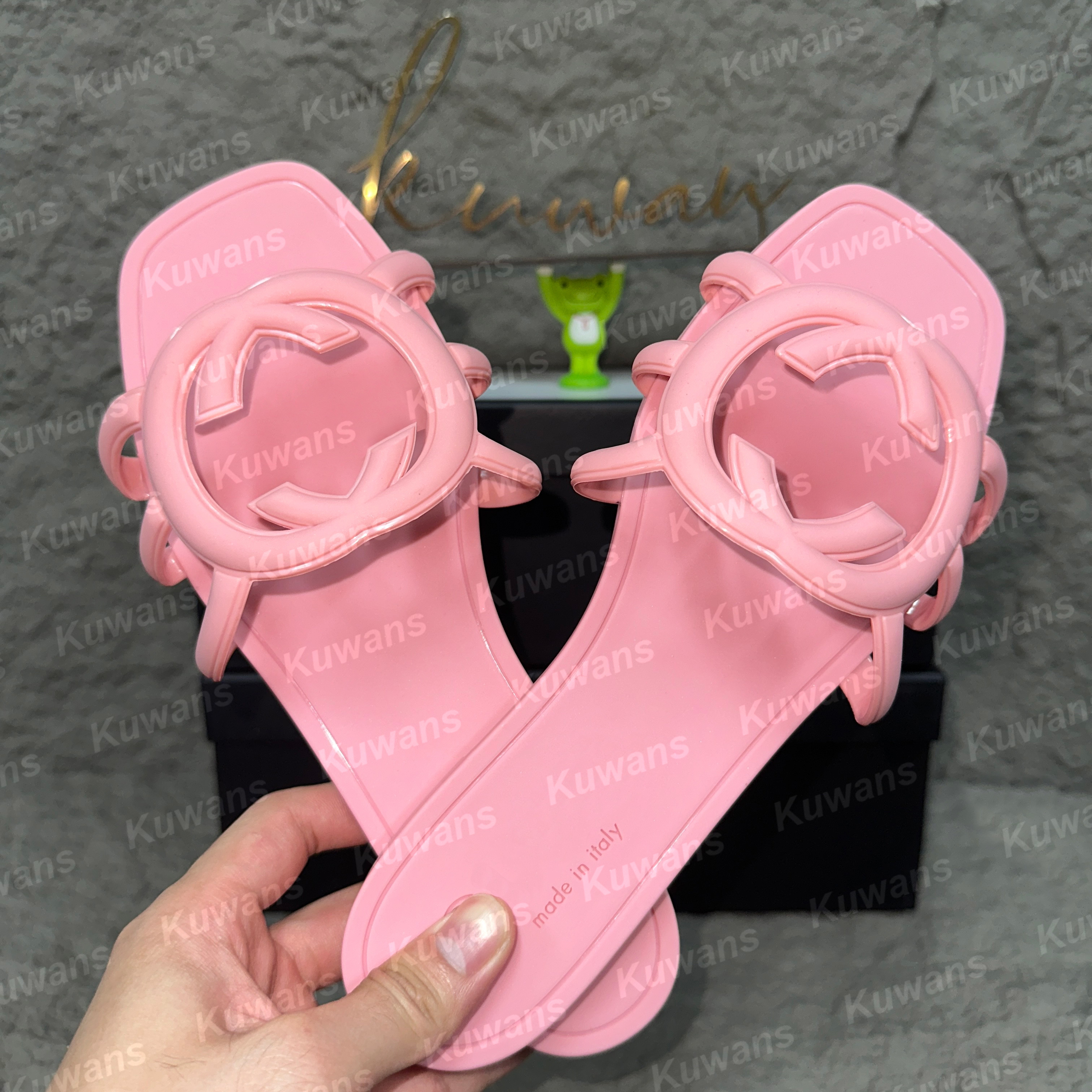 Designer Sandals Women Interlocking G Slides Rubber Slippers Ladies Flat Beach Jelly Script Orange Summer Fall Mules Outdoor Waterproof