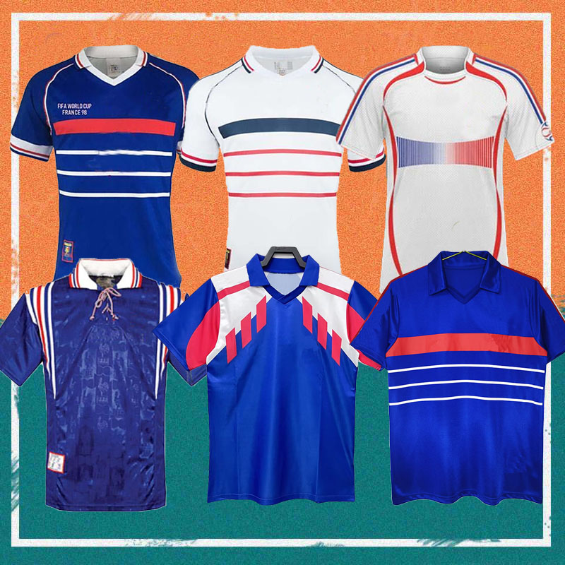 1998 Retro version French soccer jersey 1996 1998 2000 2002 2004 2006 ZIDANE HENRY MAILLOT DE FOOT Soccer shirt MAKELELE Home Trezeguet football uniform