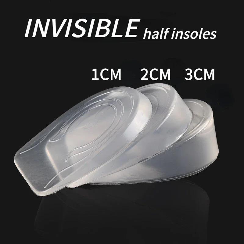 2PCS Invisible Height Increase Insoles Silicone Gel Heel Lifting Inserts Transparent Foot Care Protector Elastic Shoe Insert 3CM 240615