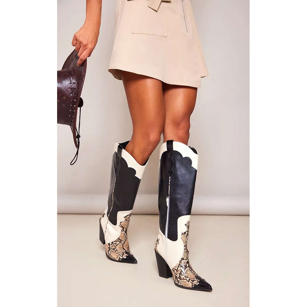 Women Western Female High Heel Leather Shoes Knee-High Cowboy Boots Stylish Autumn Vintage Long Tube Knight Boot 44