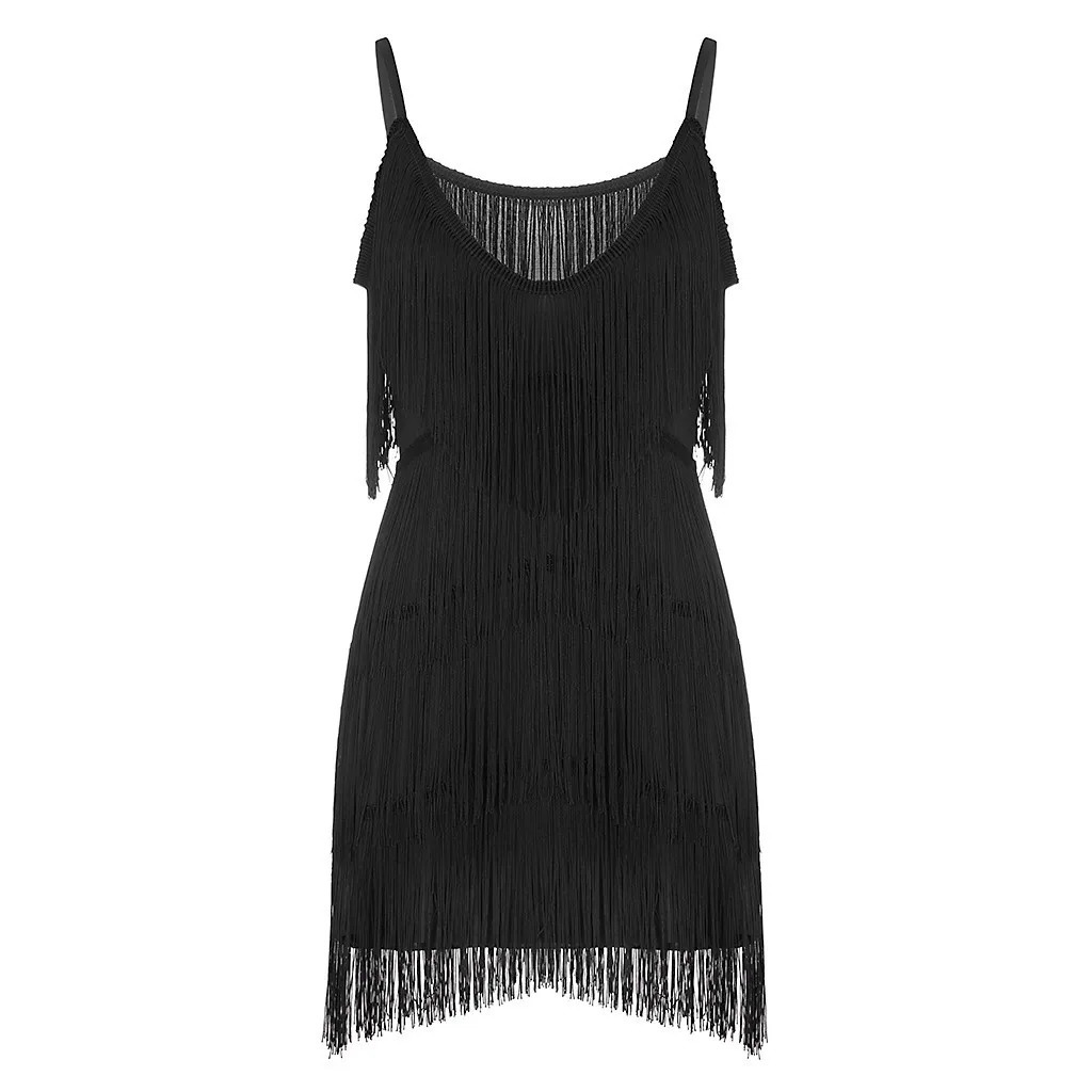 1 Pcs Women Sexy Deep V Neck Backless Patchwork Bodycon Dress Summer Fringe Tassel Club Party Prom Mini Strap Long Winter Formal 240615