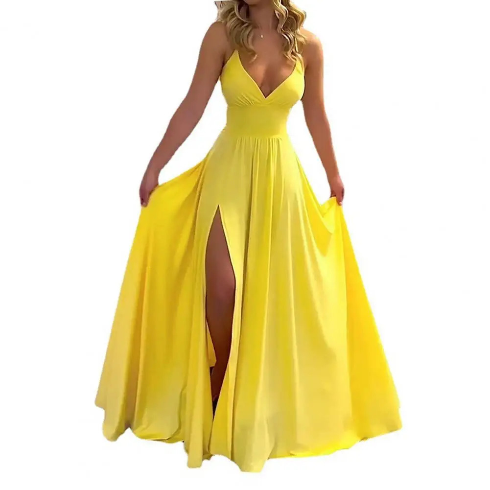 Womens Prom Dress Off Shoulder Low Cut V Neck Backless Sleeveless Solid Color Bodycon Evening Gown Party Maxi 240615 - view 3
