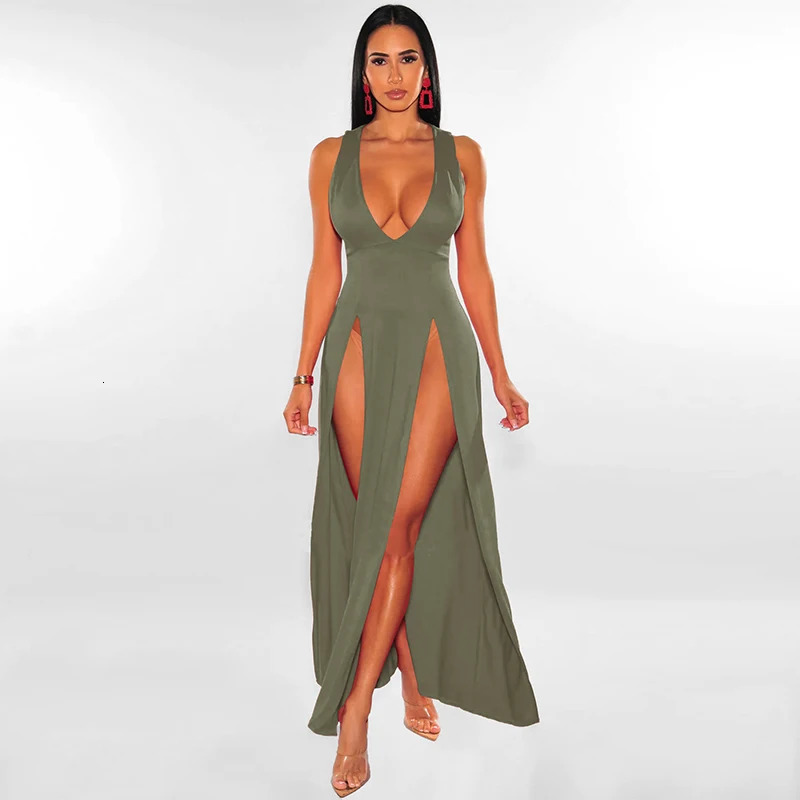 Sexy Woman Club Dress Backless Sleeveless Deep VNeck High Waist Slit Maxi Birthday Midnight Party Elegant Women 240615
