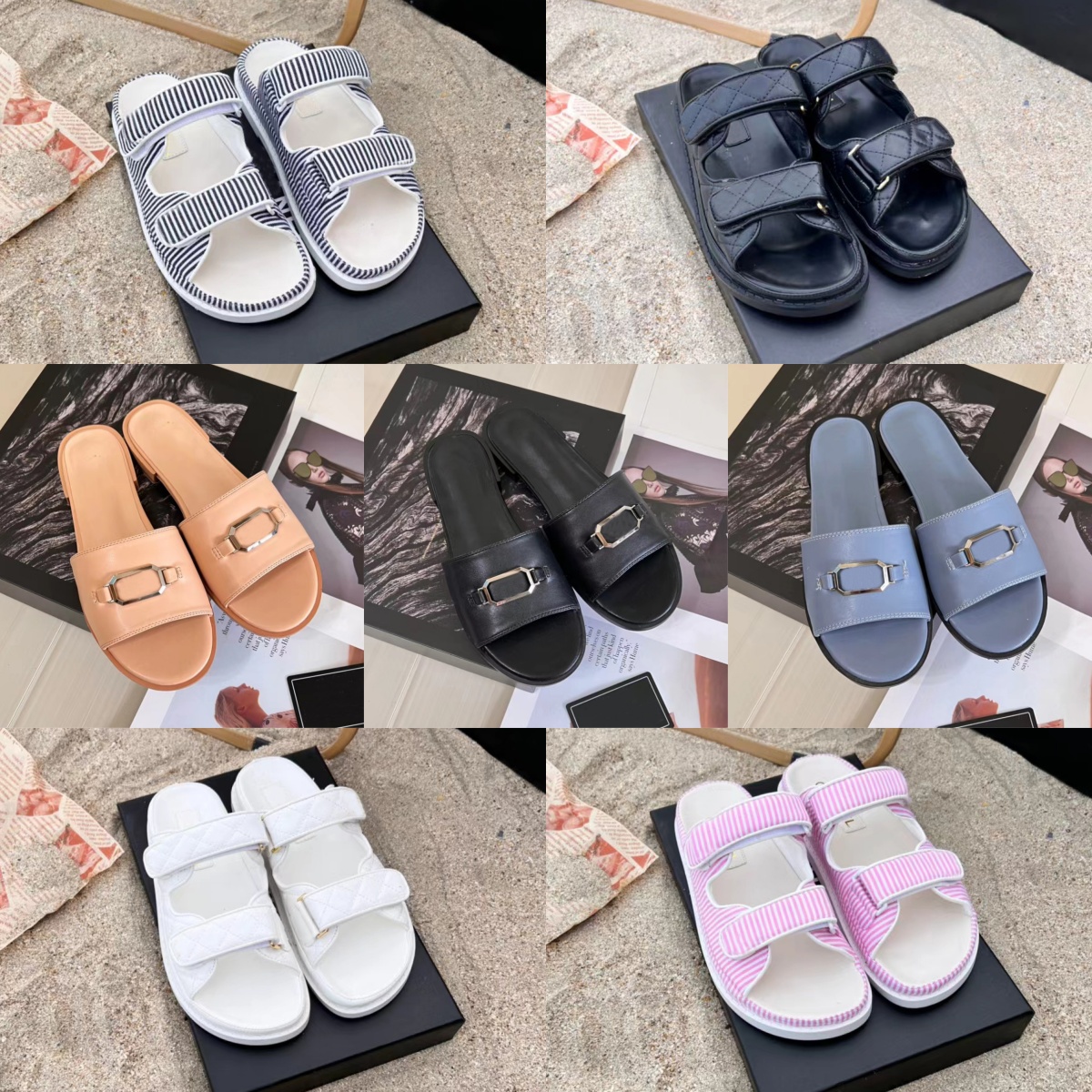 2024 Designer Sandals Luxury Slippers Men Women Slides Fashion Denim Leather Flat Black White Pink Navy Platform Casual Shoes Outdoor Beach Flip Flops Sucffs
