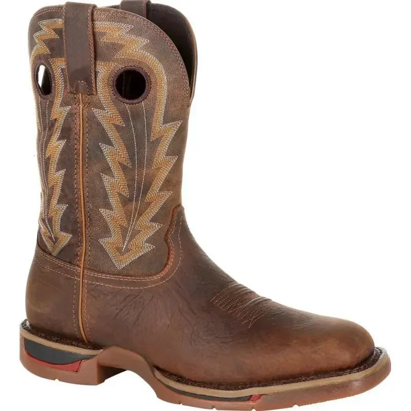 Men Autumn Winter Mens Short New Embroidered Low Heel Square Headed Boots 2024 240615