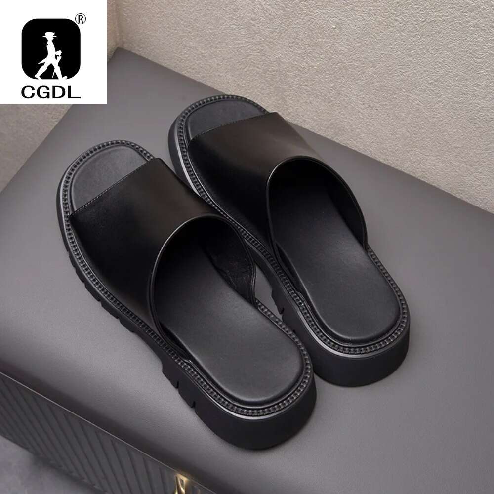 Real Mens Platform 4Cm High Heels Genuine Leather Quality Brand Handmade Outdoor Business Slippers Shoes
