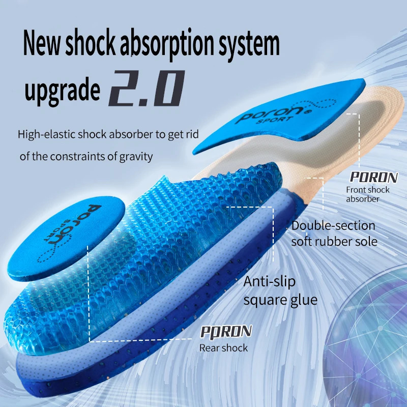 PORON Silicone Soft Elastic Air Cushion Sport Orthopedic Insoles Shock Absorption Breathable Arch Support Running Shoe Sole Pads 240615
