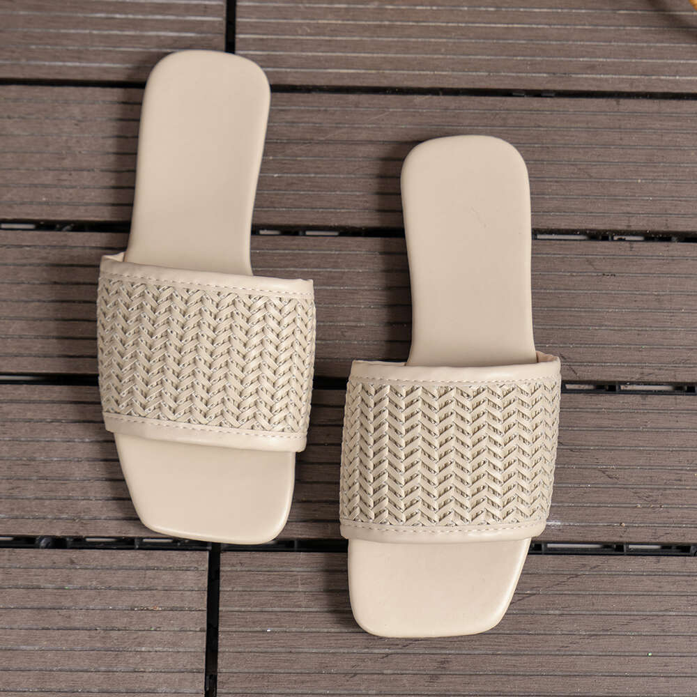 Designer One Sales 2403 New Sandals PU 36-43 Wheat Ear Woven Slippers Flat Shoes China's Best Price