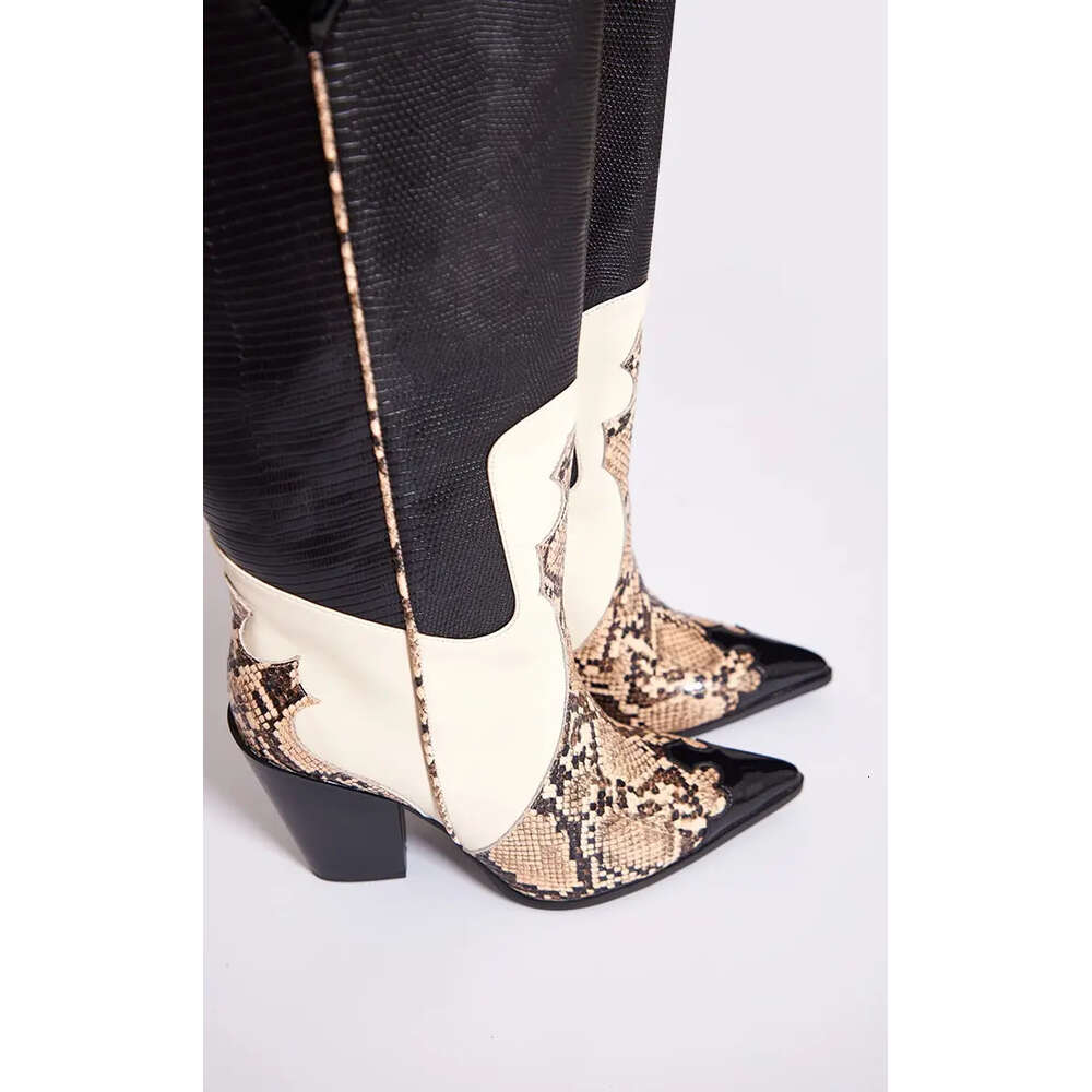 Women Western Female High Heel Leather Shoes Knee-High Cowboy Boots Stylish Autumn Vintage Long Tube Knight Boot 44