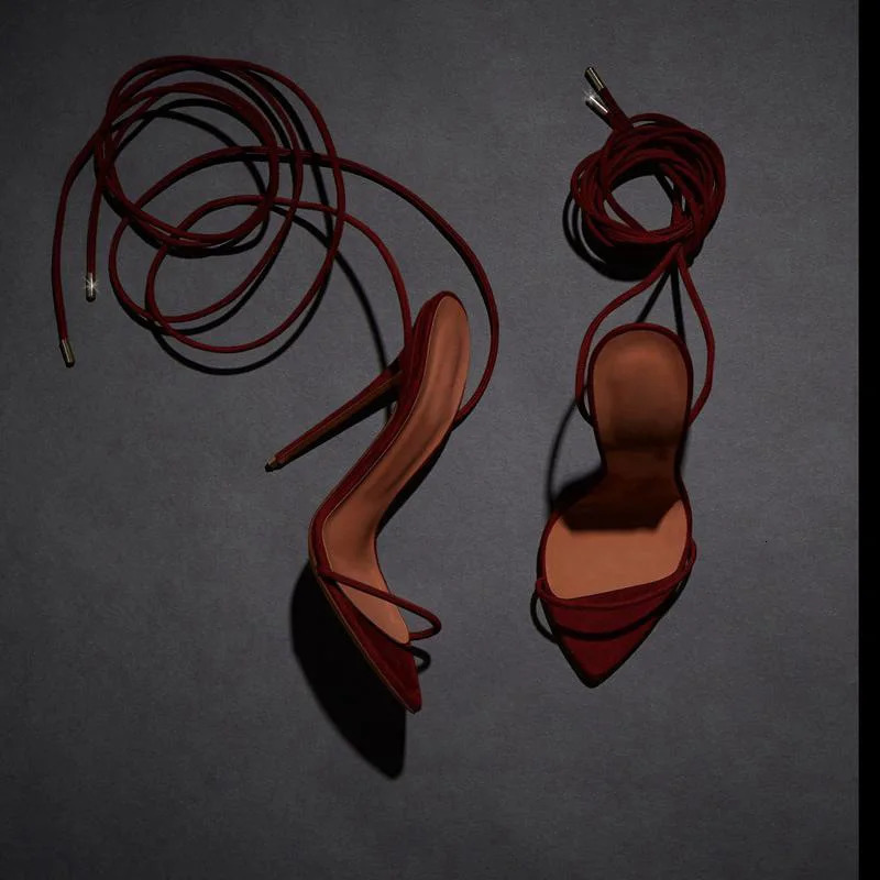 Spring and summer ankle straps strap large sandals with banquet dress stiletto pointed toe sexy custom womens single shoes 240615
