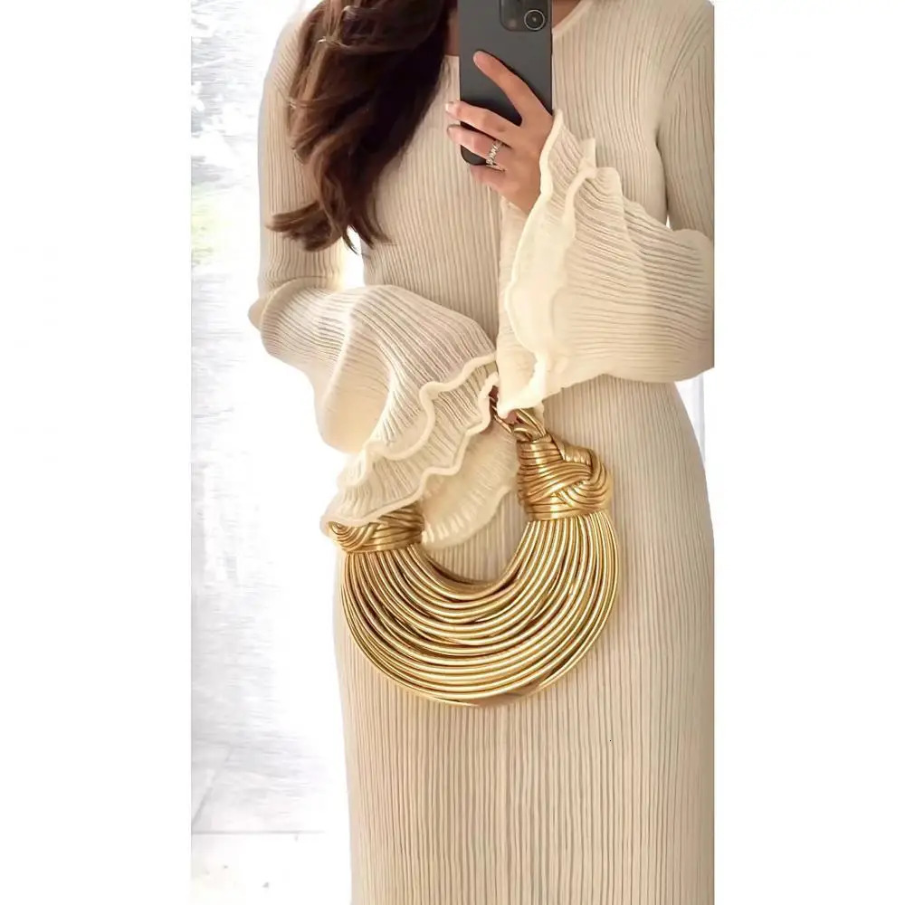 Women WaveEdge Backless Dress Vintage Round Neck Long Sleeve Waist Pencil Dresses Lady Elegant Vacation Party Streetwear