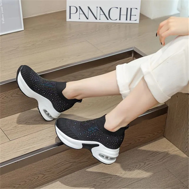 8CM Hidden Heels Platform Sneakers Women Breathable Air Mesh Wedge Sock Shoes Woman Spring Casual Shoes Zapatos De Mujer 240615