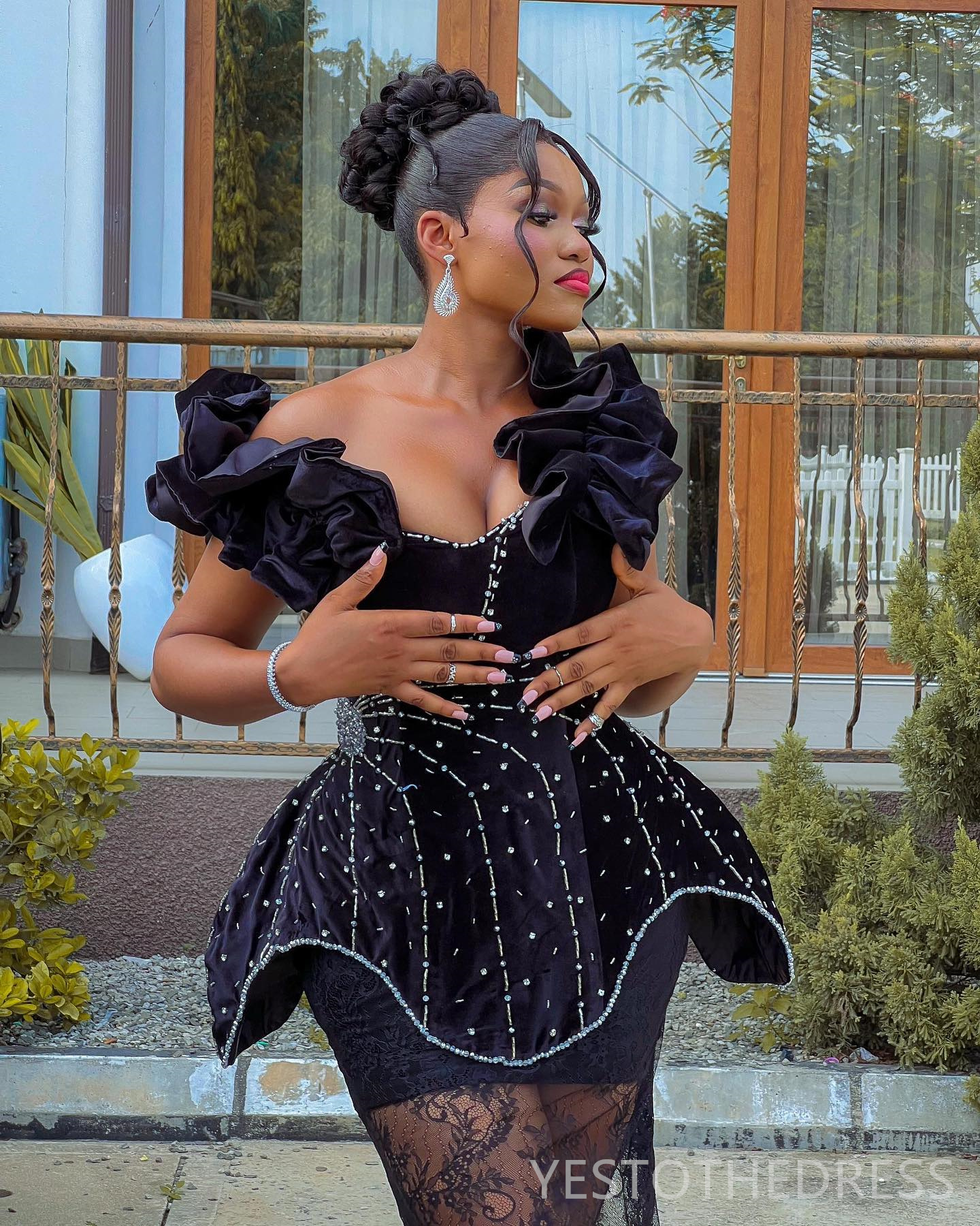 2024 Plus Size Black Prom Dress Sheath Promdress Evening Formal Gowns Beaded Lace Crystals Rhinestones Decorated Birthday Party Dress Second Reception