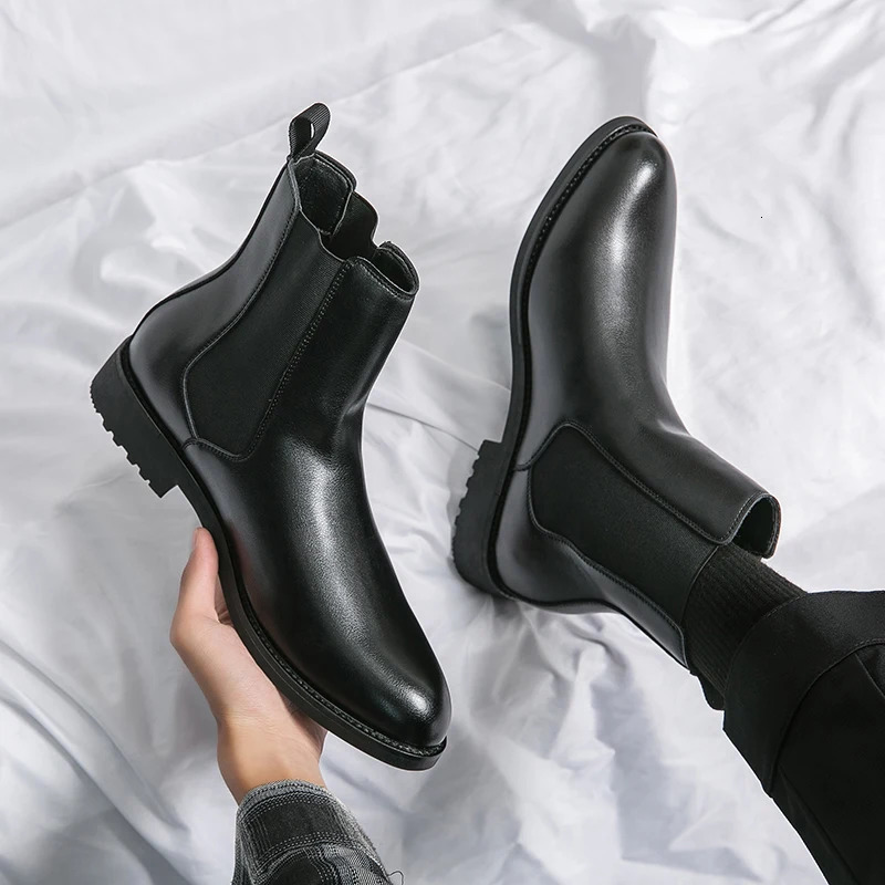 British Style Chelsea Boots Men Mid Calf Dress Shoes Business Formal Ankle Boots Antumn Bota Masculina Split Leather Shoes 240615
