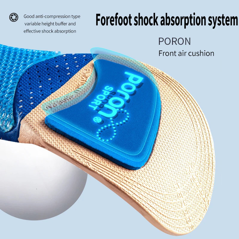 PORON Silicone Soft Elastic Air Cushion Sport Orthopedic Insoles Shock Absorption Breathable Arch Support Running Shoe Sole Pads 240615