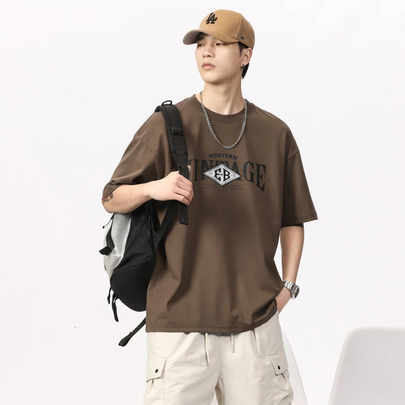 Street highend American Korean loose cotton mens Tshirt combed washed printed casual round neck short sleeve 240601