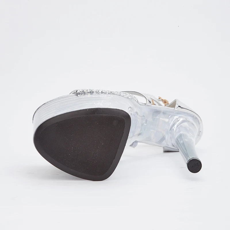 Eilyken 2024 Sequined Cloth Pole Dance Transparent High Heeled Shoes Sandals 20CM Sexy Platform Women Stripper Zapatos Mujer 240615