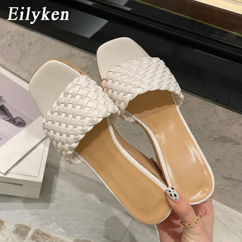 Eilyken Wedges Weave Women Slippers Summer Super High Heels Shoes Sexy Platform Open Toe Wood Grain Ladies Sandals 240615