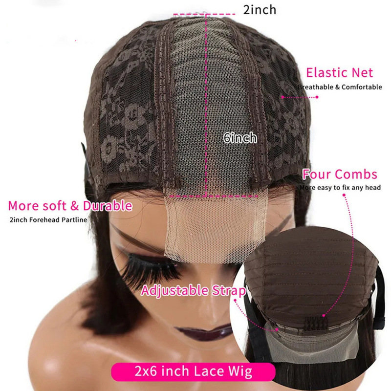 Wholesale 100% hair 2*6 kim k bone straight short double drawn BOB human hai wig black