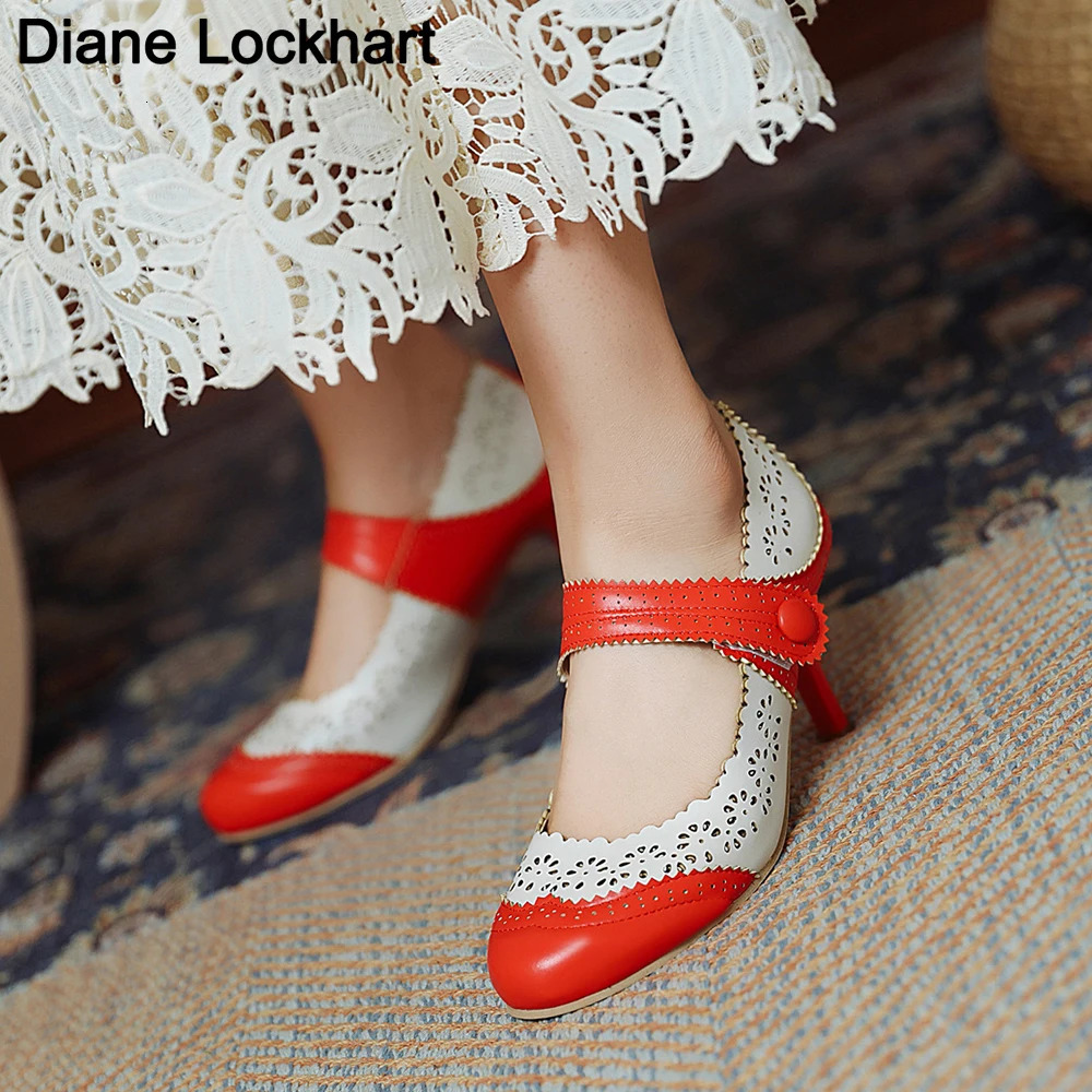 Summer Fashion Thin High Heels Shoes Arrival Retro Fretwork Mary Janes Women Pumps Sweet Shallow Date Pumps Sandalias Mujer 240615