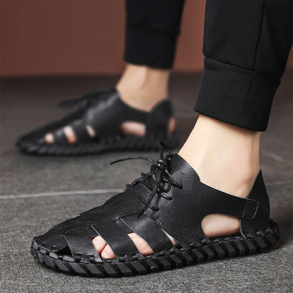 CYYTL Sandals Leather Summer Men Shoes Beach Outdoor Slippers Hiking Fashion Fisherman Breathable Designer Close Toe Flat