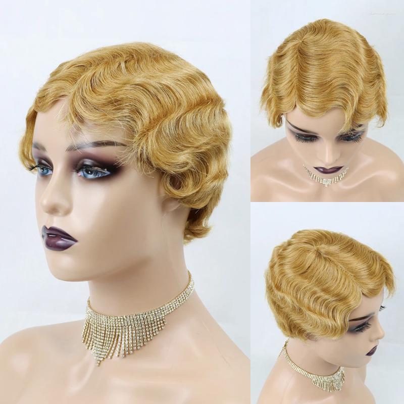 Short Human Hair For Black Women Hine Made Brazilian Finger Wave E Cut Natural Color Glueless 150%