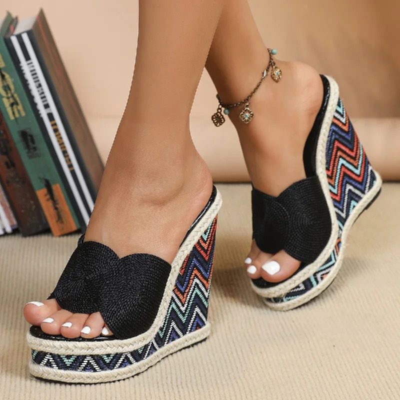 Eilyken Women Open Toe Weave Solid Platform Wedges Slippers Fashion High Heel Summer Sandal Shoes Zapatillas De Mujer 240615
