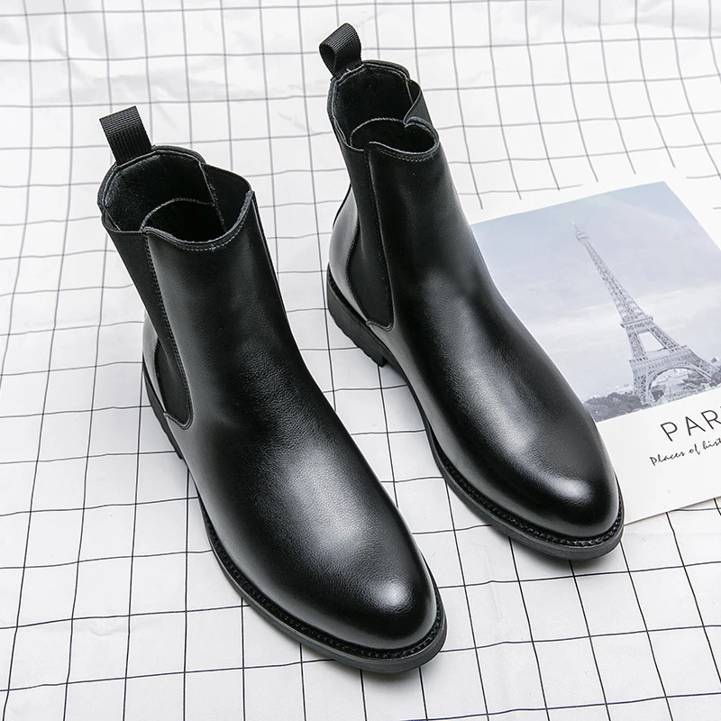 British Style Chelsea Boots Men Mid Calf Dress Shoes Business Formal Ankle Boots Antumn Bota Masculina Split Leather Shoes 240615