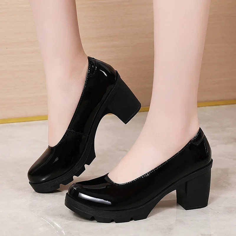 Plus Size 34-43 Round Block Heels Pumps Women Shoes Spring Shallow Med Heel Black Formal Dress Shoes Elegant Office Shoe 240615