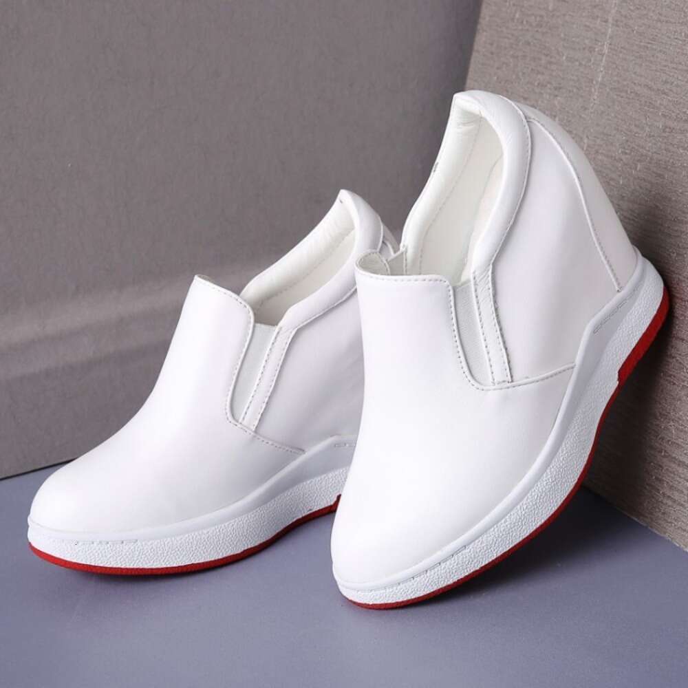 Genuine Leather Casual 7Cm Platform Hidden Wedge Fashion Sneakers Spring Autumn Women White Vulcanized Shoes