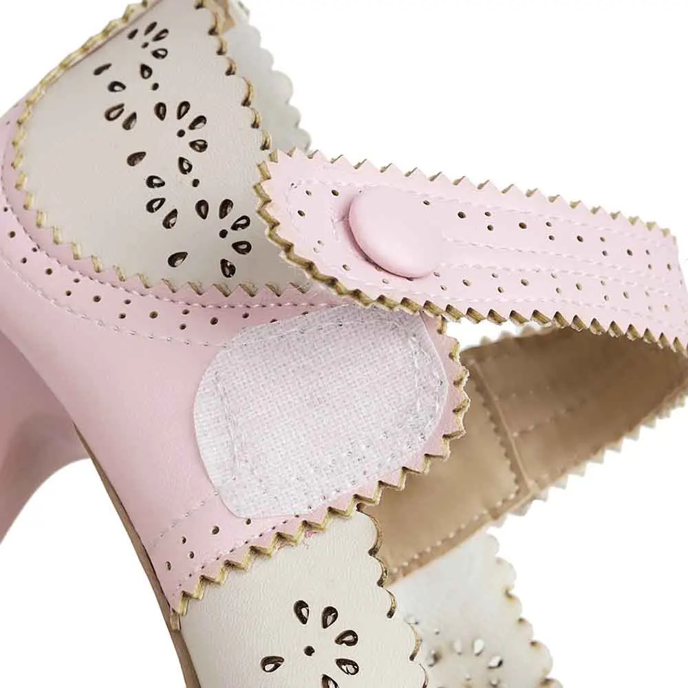 Summer Fashion Thin High Heels Shoes Arrival Retro Fretwork Mary Janes Women Pumps Sweet Shallow Date Pumps Sandalias Mujer 240615