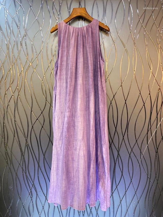 Casual Dresses 2024 Women Fashion Sleeveless Round Neck Straight Loose Long Dress 0829