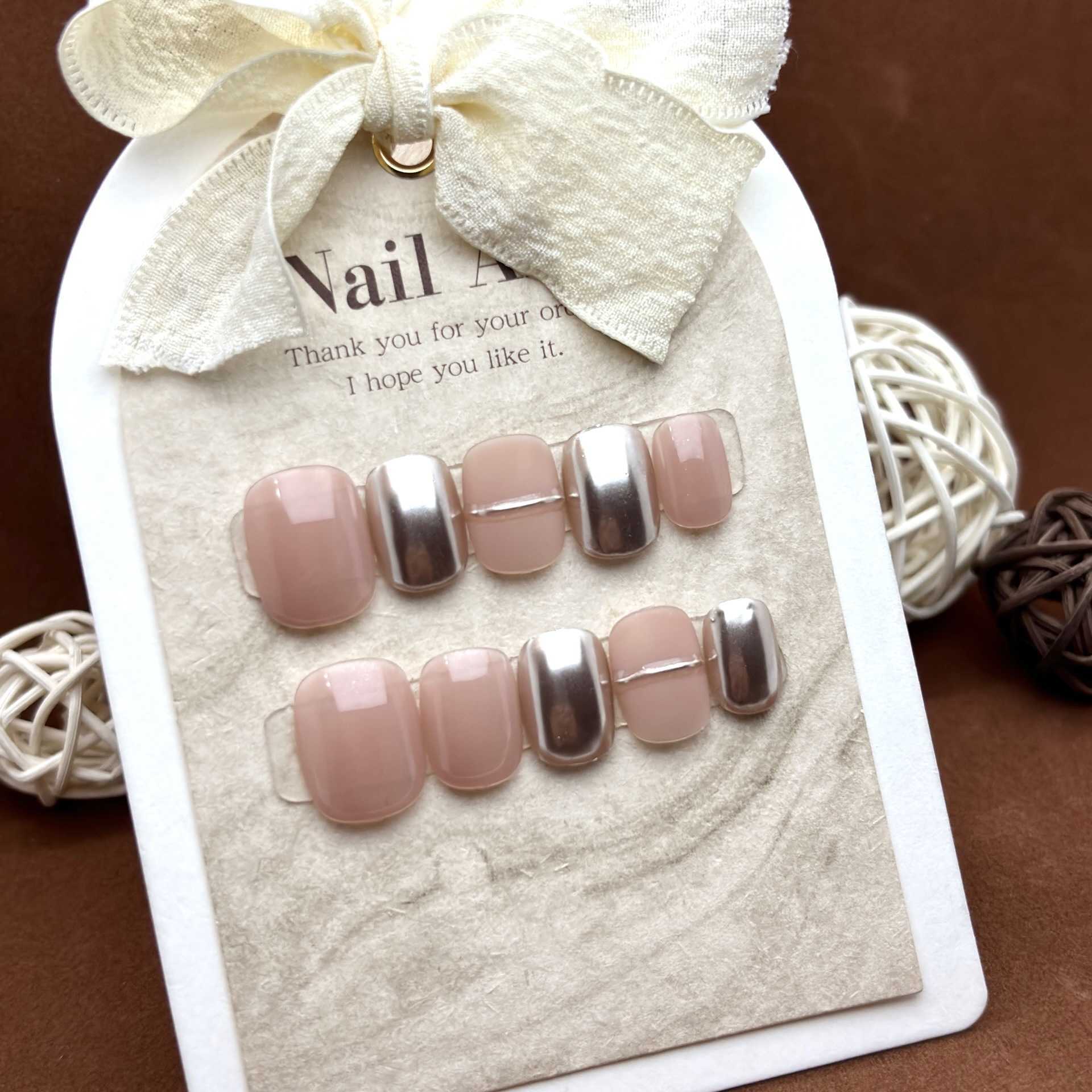 Colorful False Nails Magic Mirror Pink Color Contrasting Wearable Nail Patch Internet Red Simple and Whitening Pure Handmade Wearable Nail Shop Finish