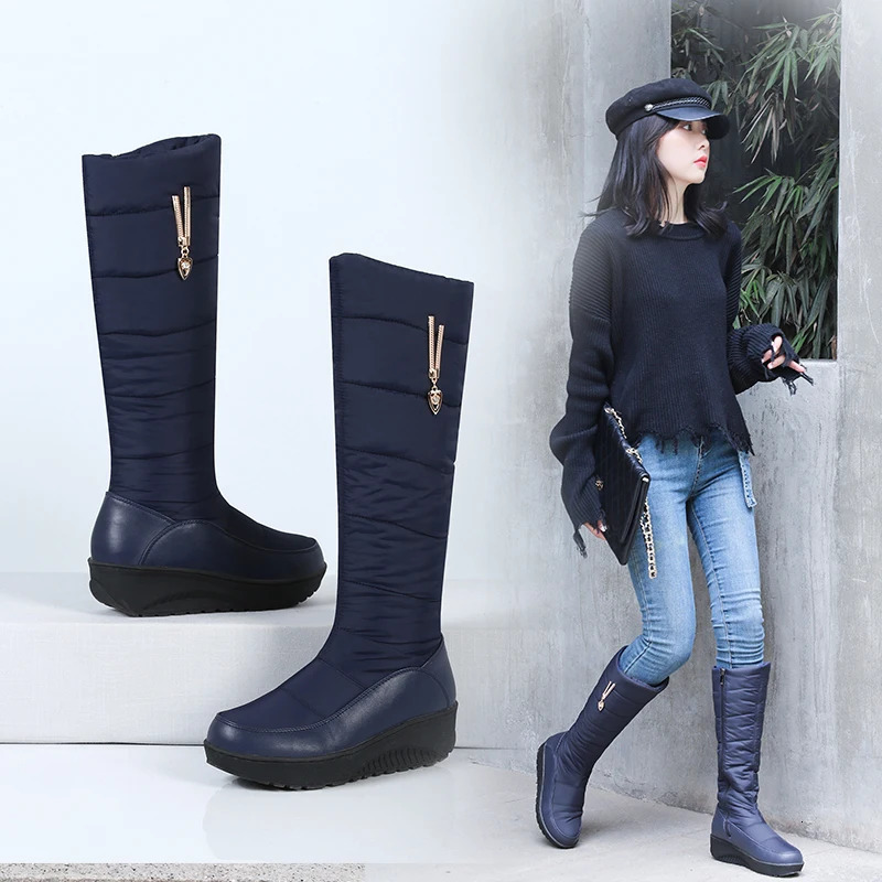 Winter Warm Down Snow Boots Women Shoes Russian Korea Style Waterproof Platform Wedges Mid Calf Boots Female Plush 240615