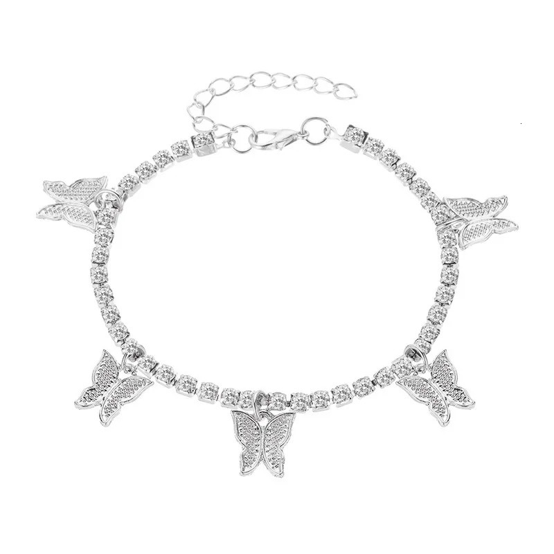 Crystal Butterfly Anklet For Women Foot Jewelry Summer Beach Barefoot Bracelet Ankle On Leg Strap Bohemian Jewelry Accessories 240601