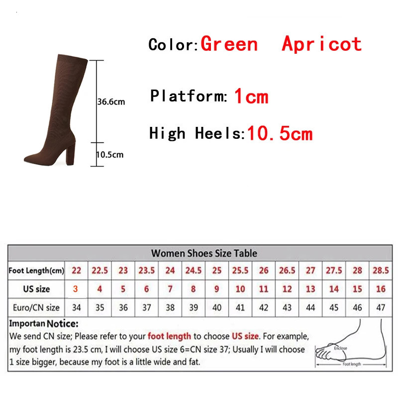 Liyke Green Women Cozy Knitting Stretch Fabric Knee High Boots Fashion Square Heels Autumn Winter Sock Long Shoes Booties Female 240615