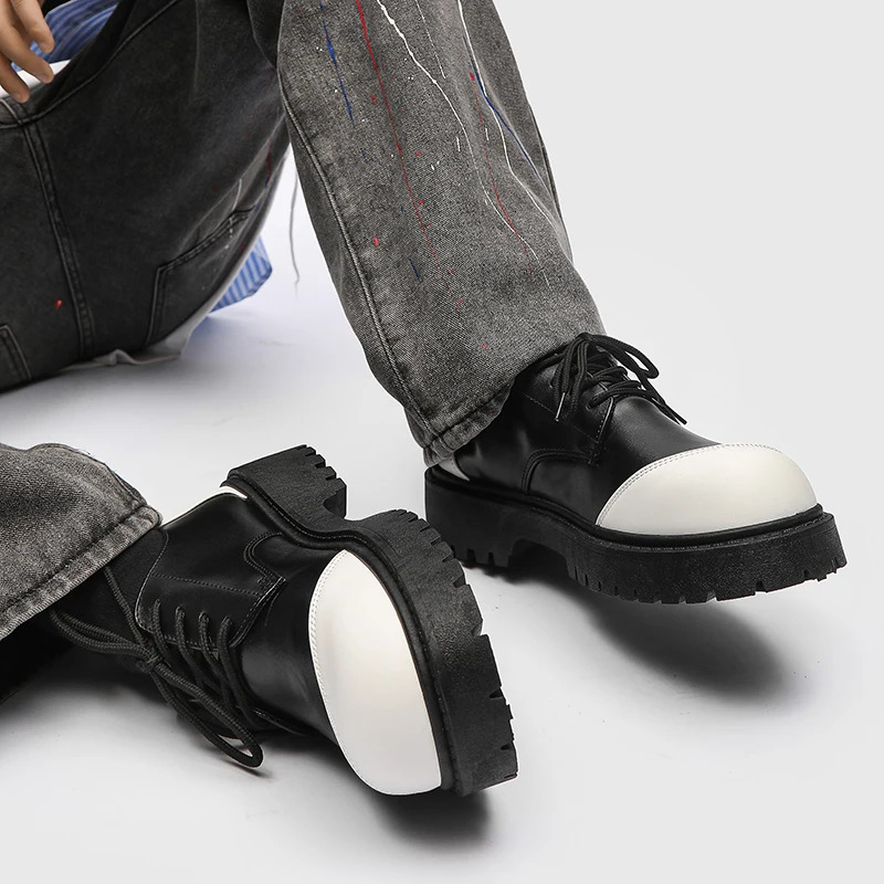 Men Black Leather Shoes Japan Harajuku Korean Fashion Business Wedding Leather Shoe Men High Sole Platform Casual Leather Shoes 240617