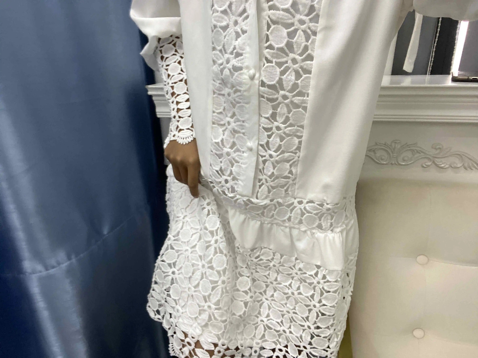 Spring Shirt Dress Guipure Lace Patch with Cami Dresses Women White Wedding Hollow Out Loose Y2k Party Holiday Vestido 240615